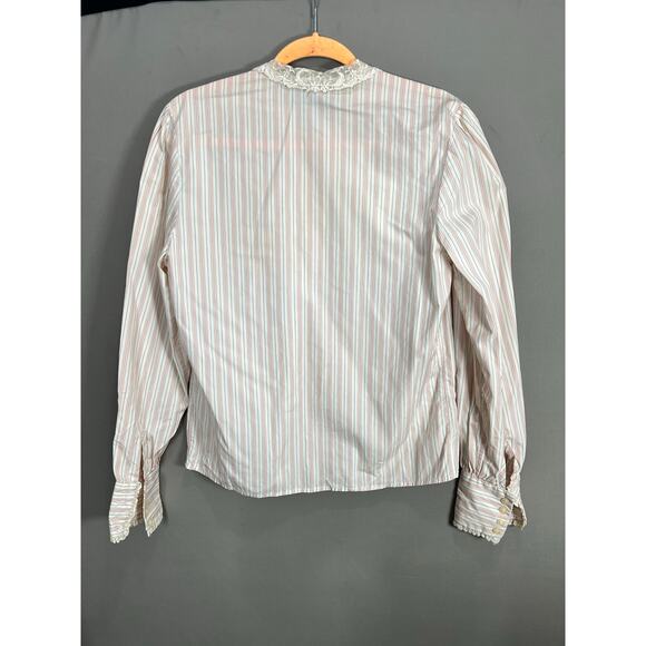 Alcott & Andrews VTG Cotton Button Blouse Pink Cream Sz 8 Coquette Cottage Lace - Picture 10 of 16